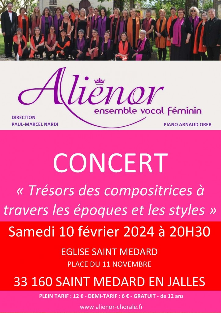 AFFICHE CONCERT ALIENOR SAINT MEDARD EN JALLES 10 FEVRIER 2024 VD