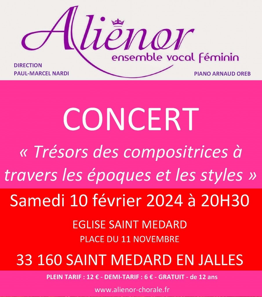 AFFICHE CONCERT ALIENOR SAINT MEDARD EN JALLES 10 FEVRIER 2024 VD pf